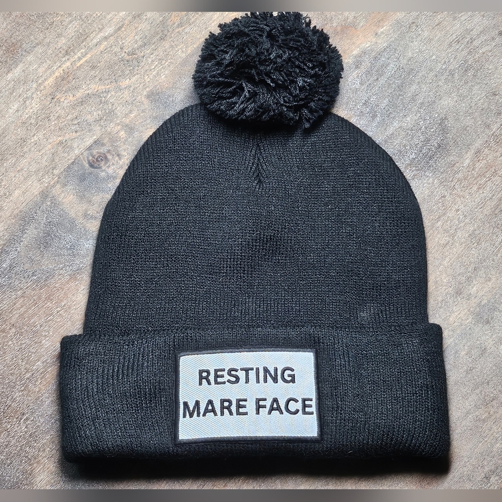 NWT Black Soft Knit Beanie With Embroidered Patch
